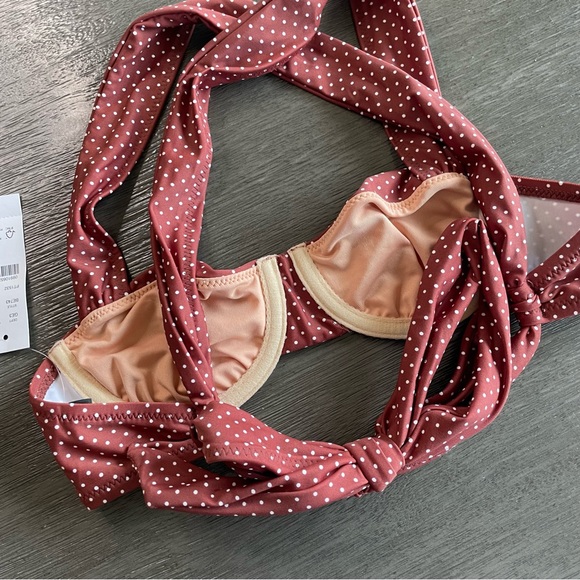 NWT J. Crew Bikini In Polka Dot Sable Brown White Tie Back 32A - Picture 7 of 11